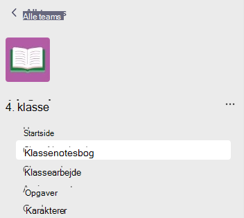 Skærmbillede af fanen Klassenotesbog.
