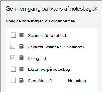 Skærmbillede af notesbog, der skal gennemgås.