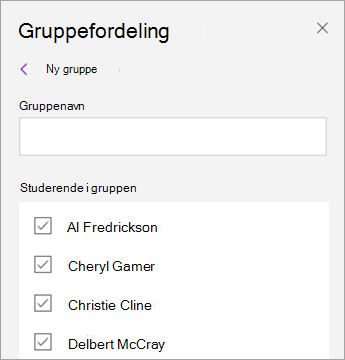Markér afkrydsningsfelter ud for studerendes navne.