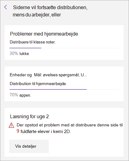 Der vises en fejl, når du distribuerer en side i Klassenotesbog.