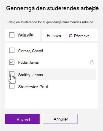 Markér afkrydsningsfeltet for at låse en enkelt elevside.
