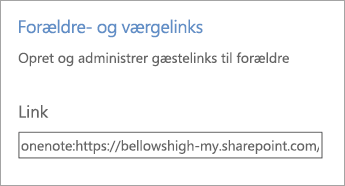 Link til links til forældre og værger i Administrer notesbøger.