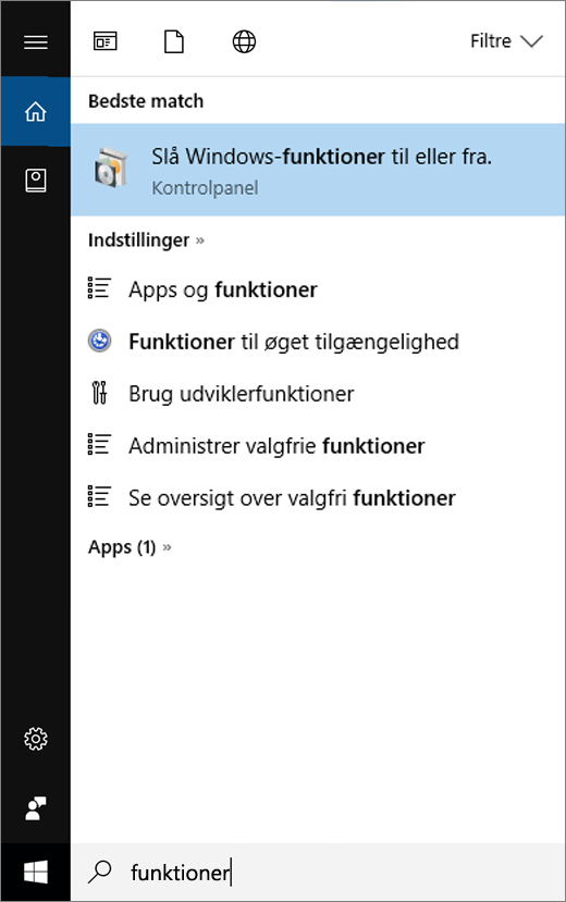 Åbn menuen Start, og skriv Program og funktioner