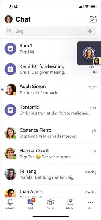 Breakout Room-chat på mobil.
