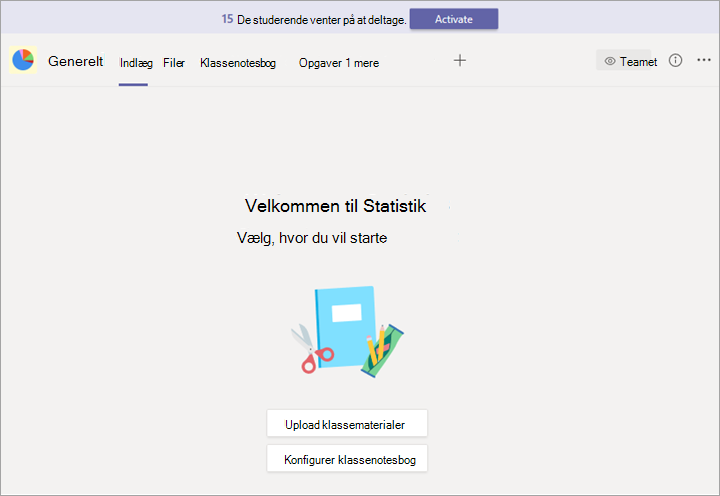Et team med et banner og en aktiveringsknap.