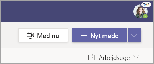 Skærmbillede, der viser Vælg + Nyt møde.