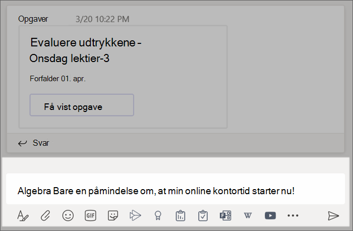 Skærmbillede, der viser et indlæg, der er skrevet i skrivefeltet.