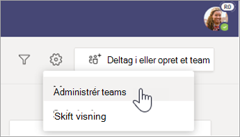 Vælg Administrer teams.
