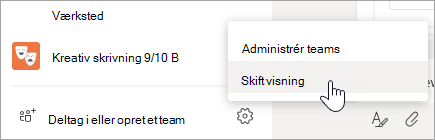 Vælg Flere indstillinger nederst på din Teams-liste for at skifte visning.