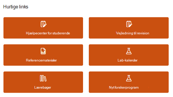 Skærmbillede af hurtige links.