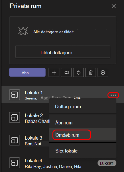 Billede, der viser, hvordan du omdøber et privat rum.