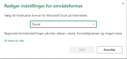 Dialogboksen Skift internationale formatindstillinger
