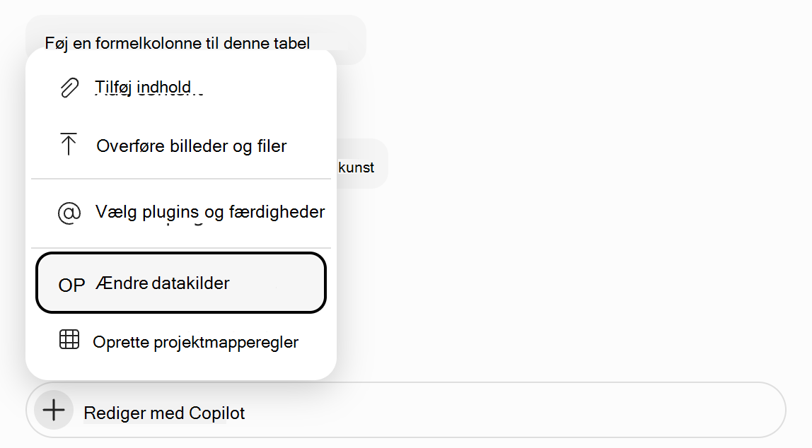 Skærmbillede af Copilot i Excel-promptfeltet med 