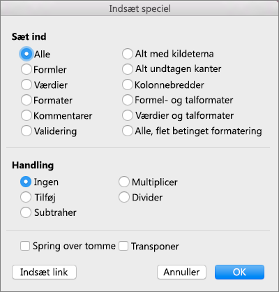 Feltet Indsæt speciel