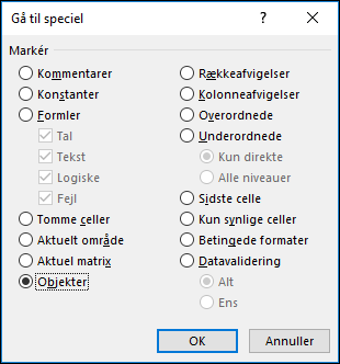 Dialogboksen Gå til > speciel