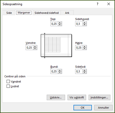 Sideopsætning > Margenindstillinger