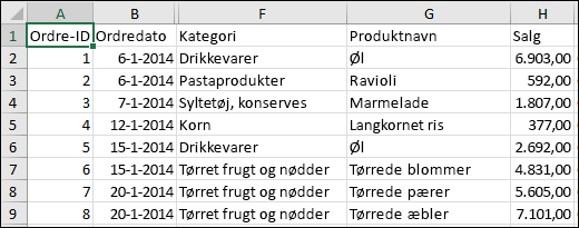 Billede af en CSV-fil