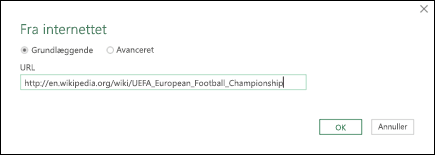 Power Query > fra dialogboksen URL-adresse på webinput >