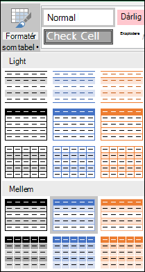 Markeringer i Typografigalleriet i Excel til Formatér som tabel