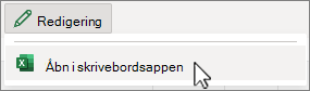 Åbn Excel-skrivebordsapp Skærmbillede