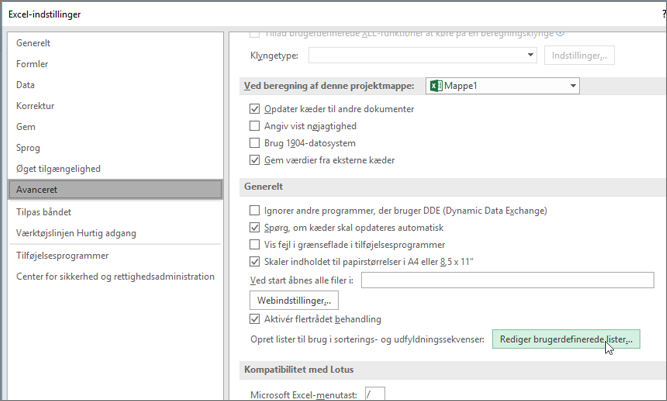 Rediger brugerdefinerede lister