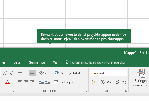 øverste del af regnearket overlapper fanerne i et andet regneark