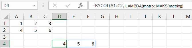 Eksempel på funktionen første BYCOL