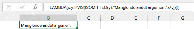 Eksempel på funktionen ISMISSING