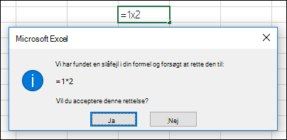 Meddelelsesfelt, hvor du bliver bedt om at erstatte x med * for multiplikation