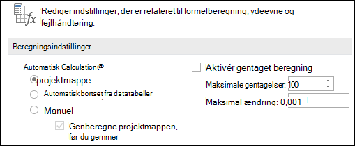 Billede af indstillinger for automatisk & manuel beregning