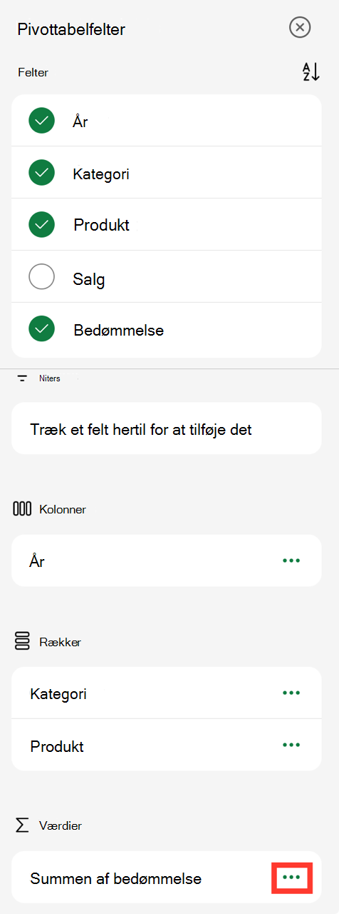Pivottabelfeltværdiellipse på iPad