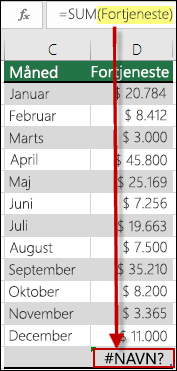 #NAME? forårsaget af en reference til et ikke-defineret navn i syntaksen