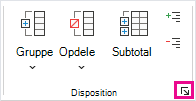 Klik på dialogboksstarteren i gruppen Disposition