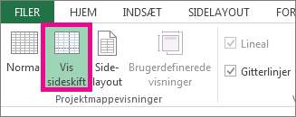Klik på Vis sideskift under fanen Vis