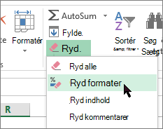 indstillingen ryd formater