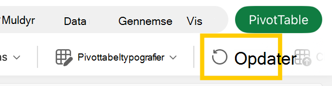Opdater pivottabel-knap på båndet på iPad.