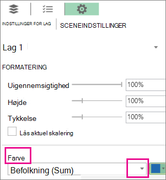 Dataserielistefelt for rullemenuen Farve