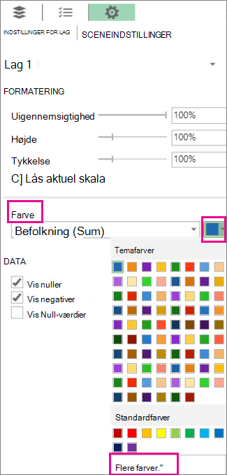 Rullemenuen Farve på fanen med indstillinger for lag