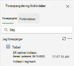 Ruden Forespørgsler og forbindelser viser en enkelt forespørgsel og resultaterne.