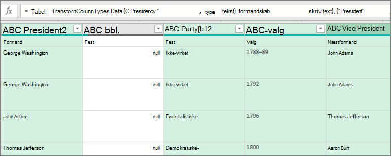 Markér de kolonner, der skal medtages i datatypen