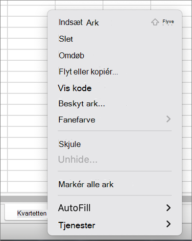 Menuen Beskyt projektmappe er ikke tilgængelig i MacOS