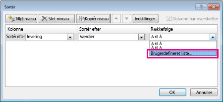 Dialogboksen Sortér