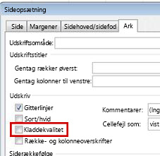 Fanen Ark i dialogboksen Sideopsætning.