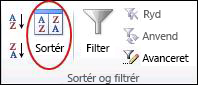 Kommandoen Sortér i gruppen Sortér & filtrer under fanen Data i Excel