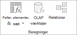 Menuen Felter, elementer og sæt til at tilføje et beregnet felt