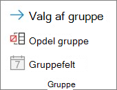 Kommandoen Opdel gruppe i sektionen Pivottabelgruppe
