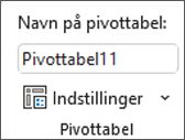 Kommandoen Indstillinger for pivottabel til fletning af elementnavne
