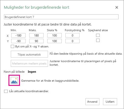 Dialogboksen Brugerdefinerede kortindstillinger