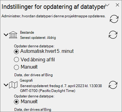 Ruden Opdater indstillinger for datatyper.