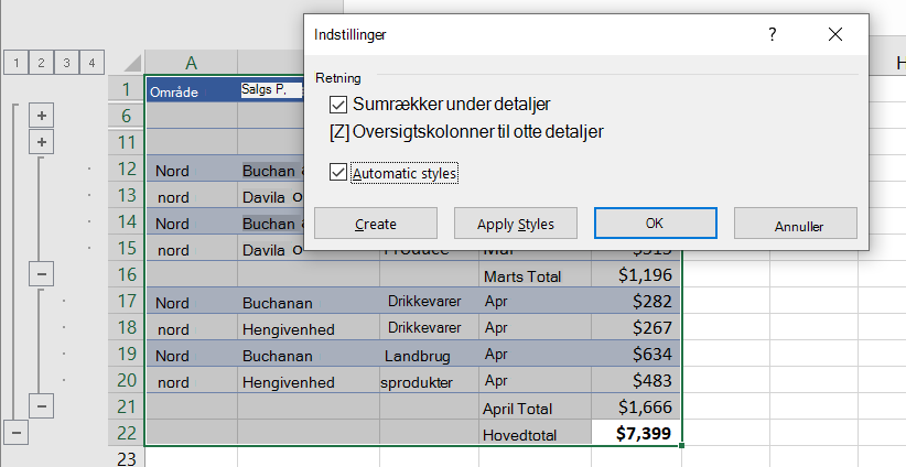 Dialogboksen Indstillinger med Automatiske typografier valgt